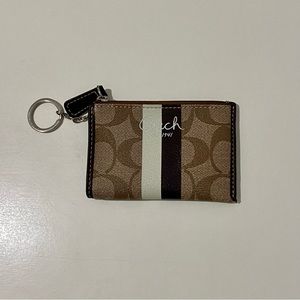 Coach Heritage Stripe Signature Khaki Coated Canvas
Card Holder Wallet